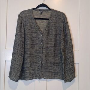 Eileen Fisher Organic Linen Blnd Gauze Strata Button Front V Neck Medium
